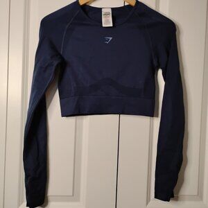 Gymshark Women's Navy Blue Flex Sports Long Sleeve Crop Top Size M